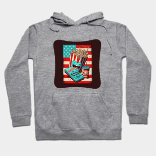 Funny abstract illustration of happy French fries with money and phone on the table Hoodie